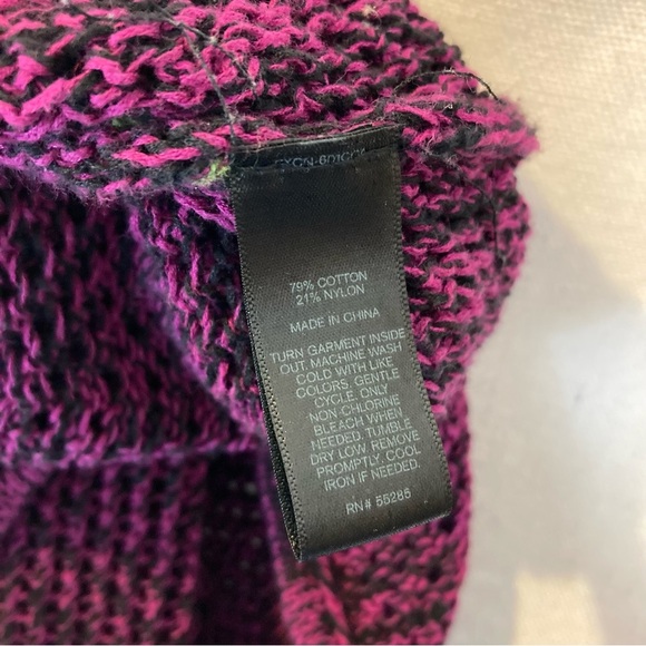 Express Purple Black Open Knit Sheer 3/4 Sleeve V-neck Sweater Small - Picture 5 of 6